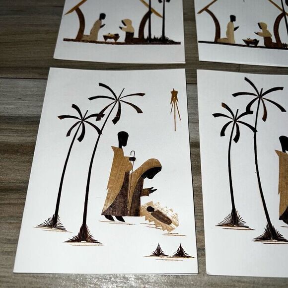 Vintage Wood Cut Veneer Blank Cards Caribbean Handmade Set 10 4”X5.5” Ethnic - Picture 7 of 9